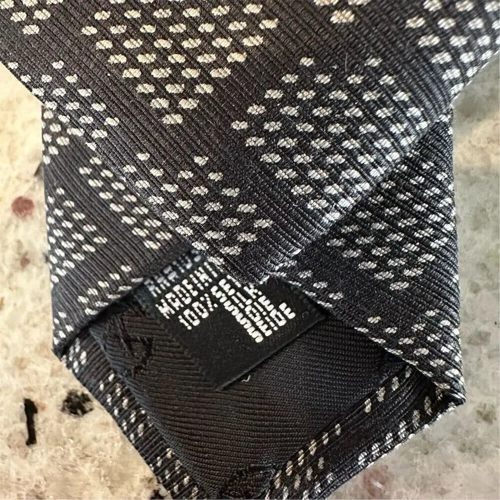 Giorgio‎ Armani Vintage Men's black Silver Geometric Silk Tie Made in Italy - Picture 9 of 15